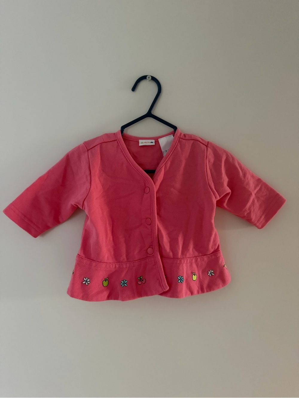 2000 Gymboree Pink Girls Button-Up Cardigan with Embroidered Fruits